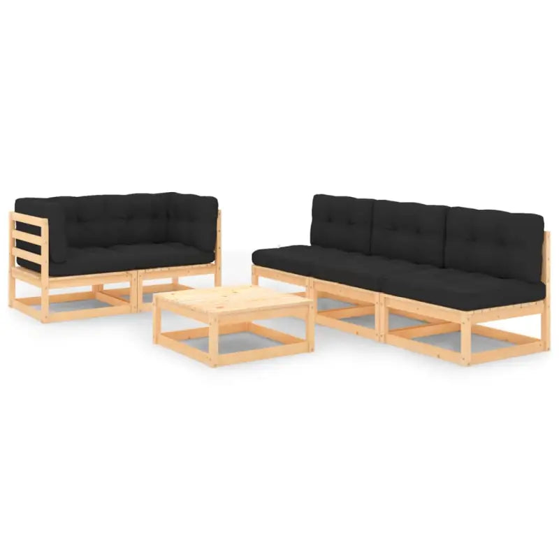 Tuinset van massief grenenhout met rug- en zijkussens voor comfort - Naturel en antraciet / Ja - Tuinsets