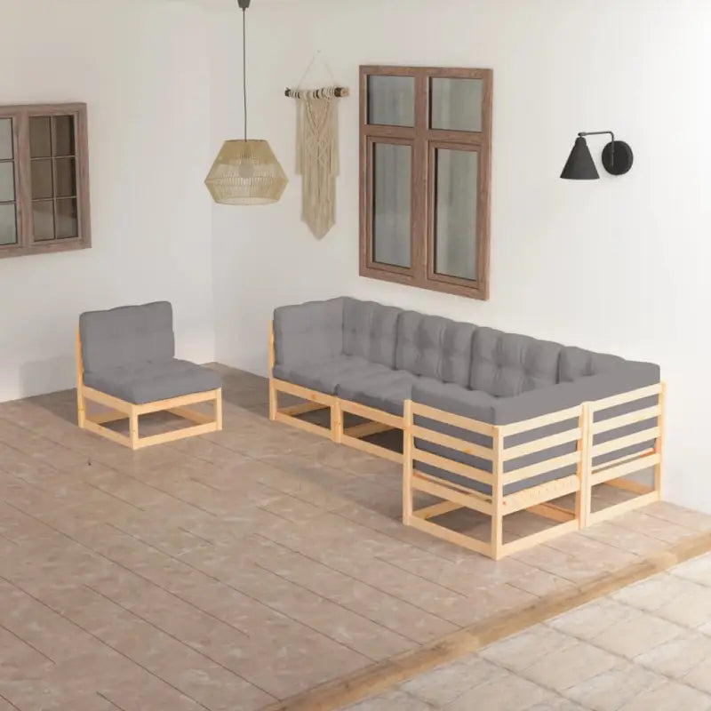 Tuinset van massief grenenhout met rug- en zijkussens voor comfort - Tuinsets