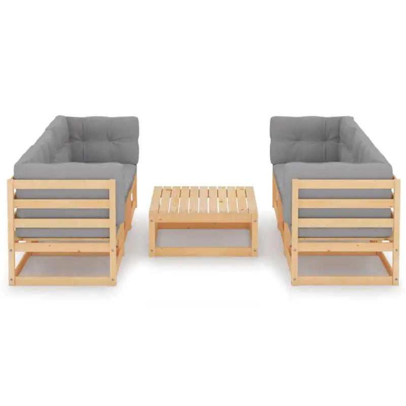 Tuinset van massief grenenhout met rug- en zijkussens voor comfort - Naturel / Ja - Tuinsets