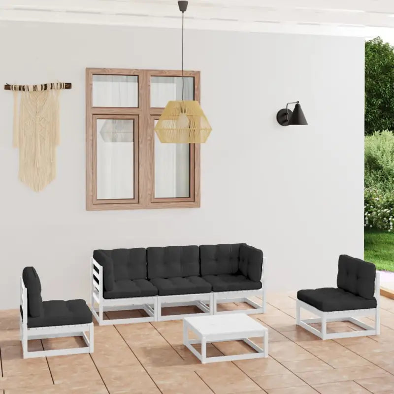 Tuinset van massief grenenhout met rug- en zijkussens voor comfort - Wit / Ja - Tuinsets