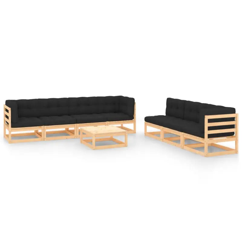 Tuinset van massief grenenhout met rug- en zijkussens voor comfort - Naturel en antraciet / Ja - Tuinsets