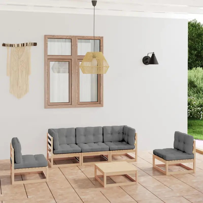 Tuinset van massief grenenhout met rug- en zijkussens voor comfort - Naturel / Ja - Tuinsets