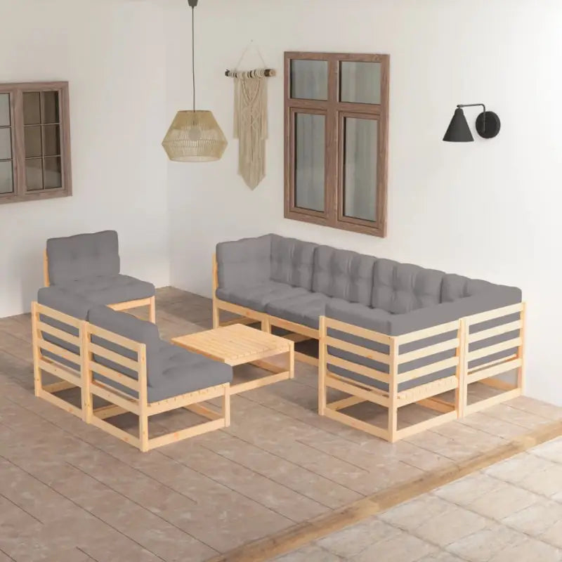 Tuinset van massief grenenhout met rug en zijkussens voor optimaal comfort - Naturel / Ja - Tuinsets