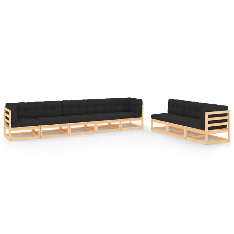 Tuinset van massief grenenhout met rug- zijkussen voor comfort - Naturel en antraciet / Ja - Tuinsets