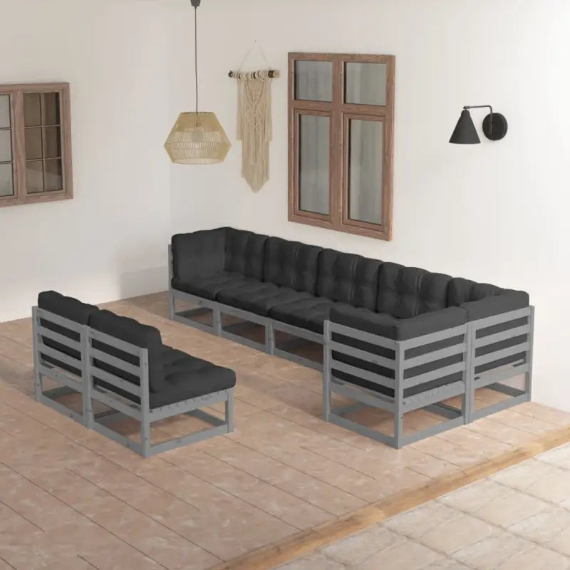 Tuinset van massief grenenhout met rug- zijkussen voor comfort - Grijs / Ja - Tuinsets