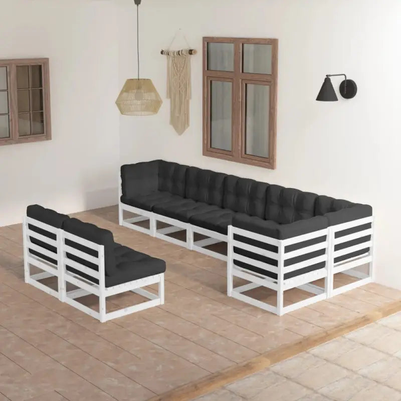 Tuinset van massief grenenhout met rug- zijkussen voor comfort - Wit / Ja - Tuinsets