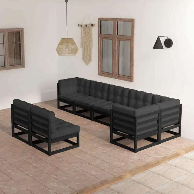 Tuinset van massief grenenhout met rug- zijkussen voor comfort - Zwart / Ja - Tuinsets