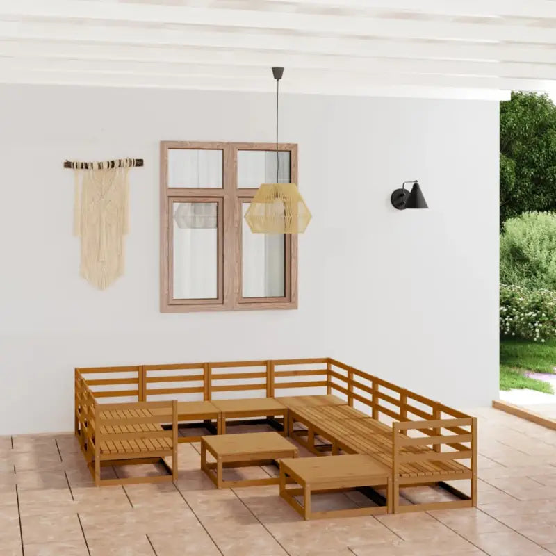 Tuinset van massief grenenhout met tafel en voetenbank voor ontspanning - Honingbruin / Nee - Tuinsets