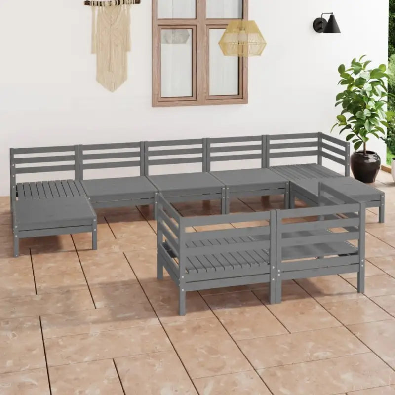 Tuinset van massief grenenhout met tafel en voetenbank voor buitenplezier - Grijs - Tuinsets