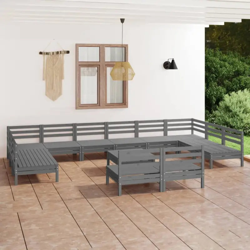 Tuinset van massief grenenhout met tafel en voetenbank voor ontspanning - Grijs - Tuinsets