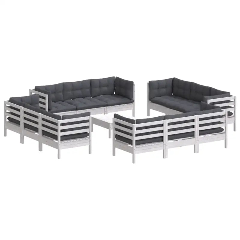 Tuinset van massief grenenhout met voetenbank en comfortabele kussens - Wit - Tuinsets