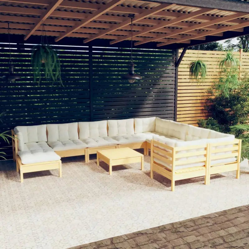 Tuinset van massief grenenhout met voetenbank en rugzijkussen - Tuinsets