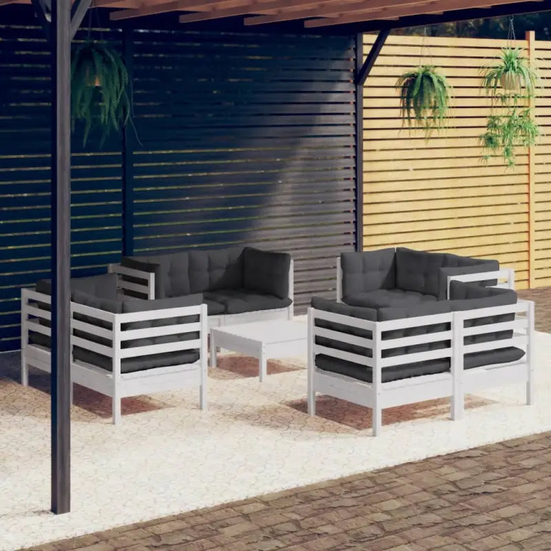 Tuinset van massief grenenhout met voetenbank en rugzijkussens - Wit - Tuinsets