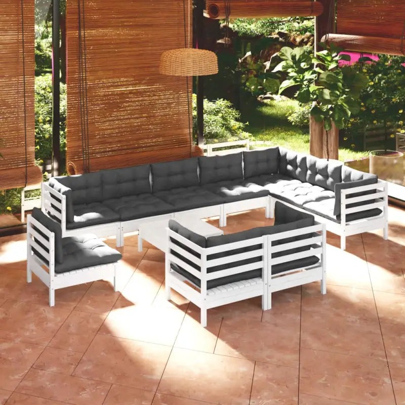 Tuinset van massief grenenhout met voetenbank en tafel voor ontspanning - Wit - Tuinsets