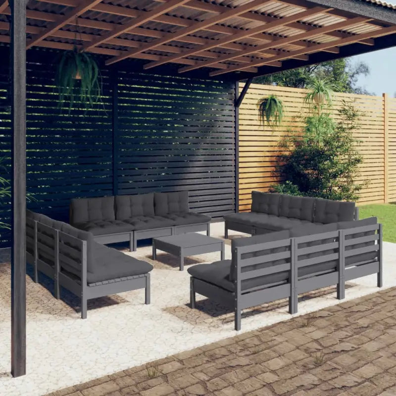 Tuinset van massief grenenhout met voetenbank en tafel voor ontspanning - Bruin en grijs - Tuinsets