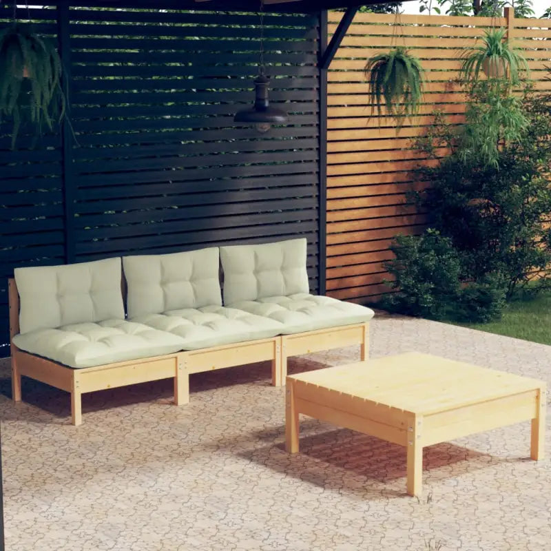 Tuinset van massief grenenhout met voetenbank en tafel voor ontspanning - Bruin en crème - Tuinsets