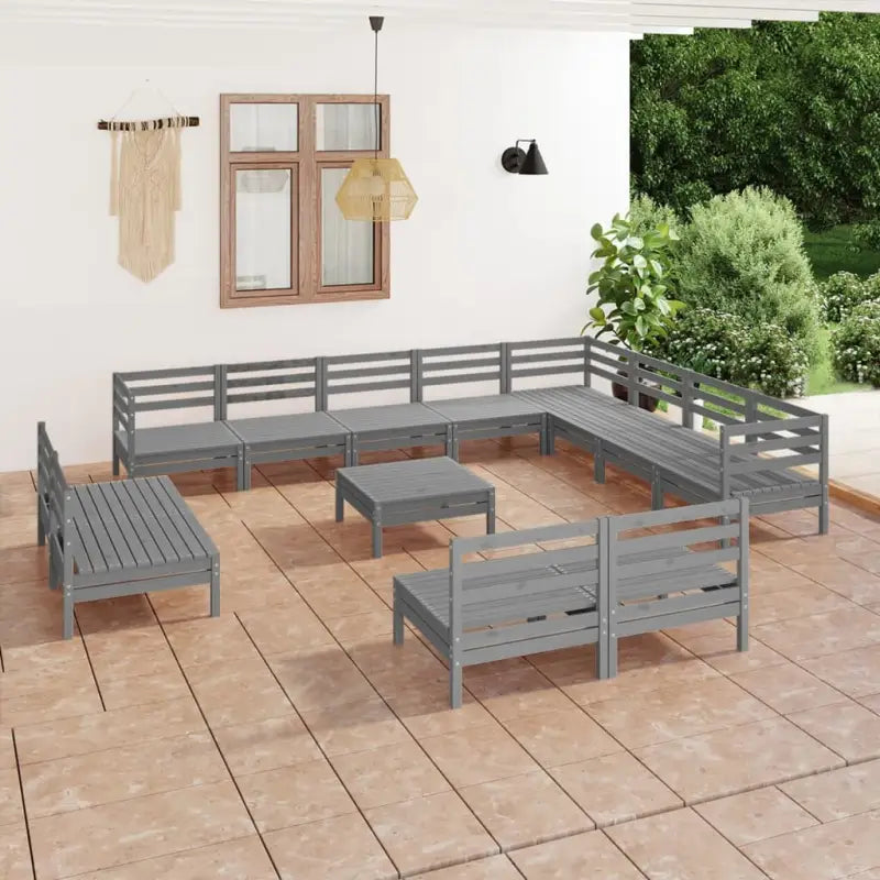 Tuinset van massief grenenhout met voetenbank en tafel voor ontspanning - Grijs - Tuinsets