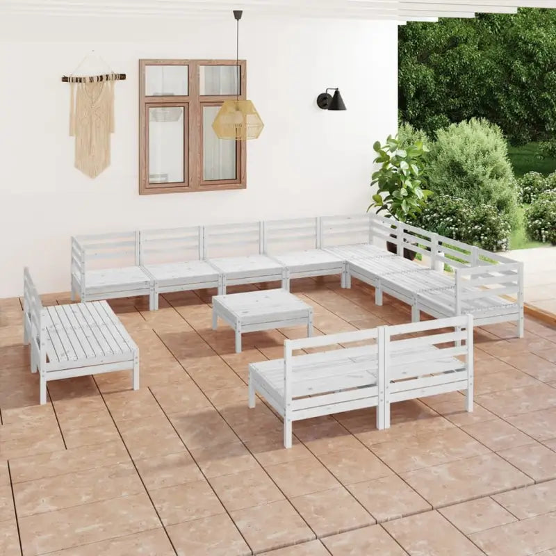 Tuinset van massief grenenhout met voetenbank en tafel voor ontspanning - Wit - Tuinsets