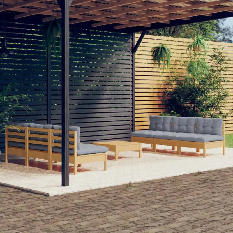 Tuinset van massief grenenhout met voetenbank en tafel voor ontspanning - Bruin en grijs - Tuinsets