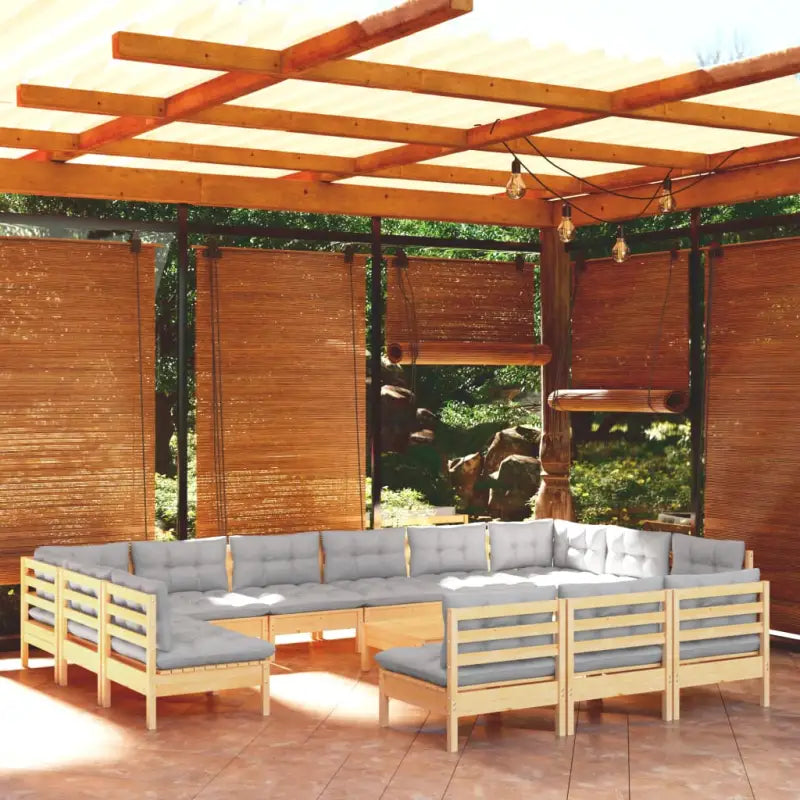 Tuinset van massief grenenhout met voetenbank en tafel voor ontspanning - Bruin en grijs - Tuinsets
