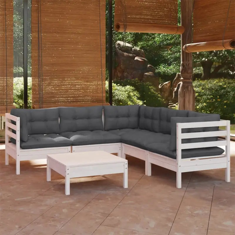 Tuinset van massief grenenhout met voetenbank en tafel voor ontspanning - Wit - Tuinsets