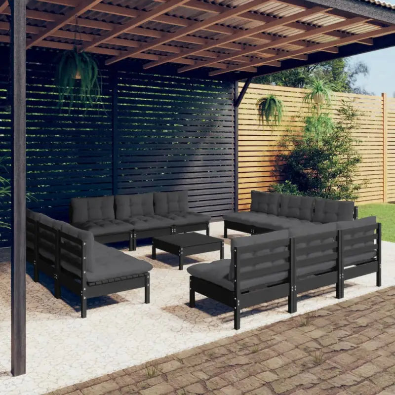 Tuinset van massief grenenhout met voetenbank en tafel voor ontspanning - Zwart - Tuinsets