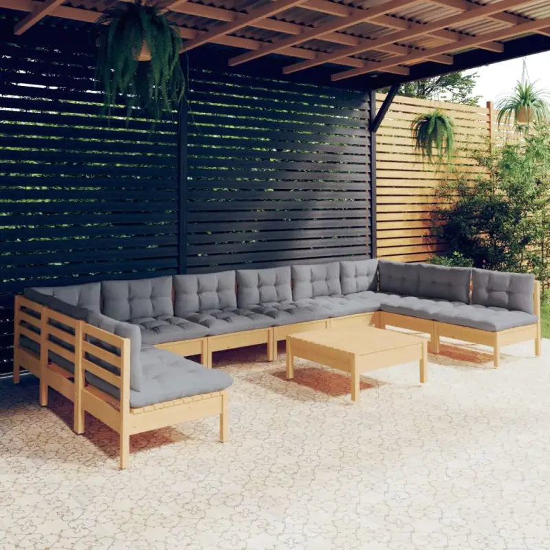 Tuinset van massief grenenhout met voetenbank en tafel voor ontspannen buitenleven - Bruin en grijs - Tuinsets