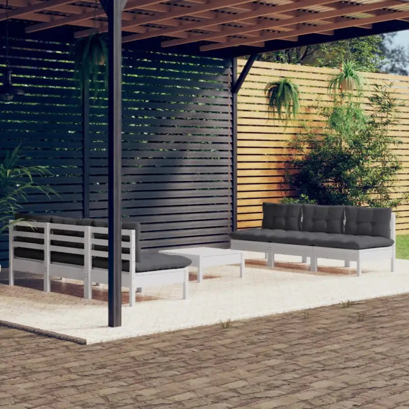 Tuinset van massief grenenhout met voetenbank en tafel voor ontspanning - Wit - Tuinsets