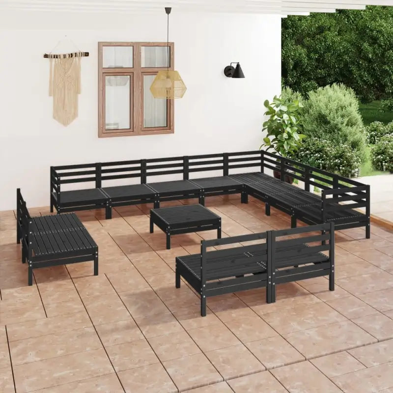 Tuinset van massief grenenhout met voetenbank en tafel voor ontspanning - Zwart - Tuinsets