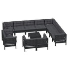 Tuinset van massief grenenhout met voetenbank en tafel voor ontspanning - Zwart - Tuinsets
