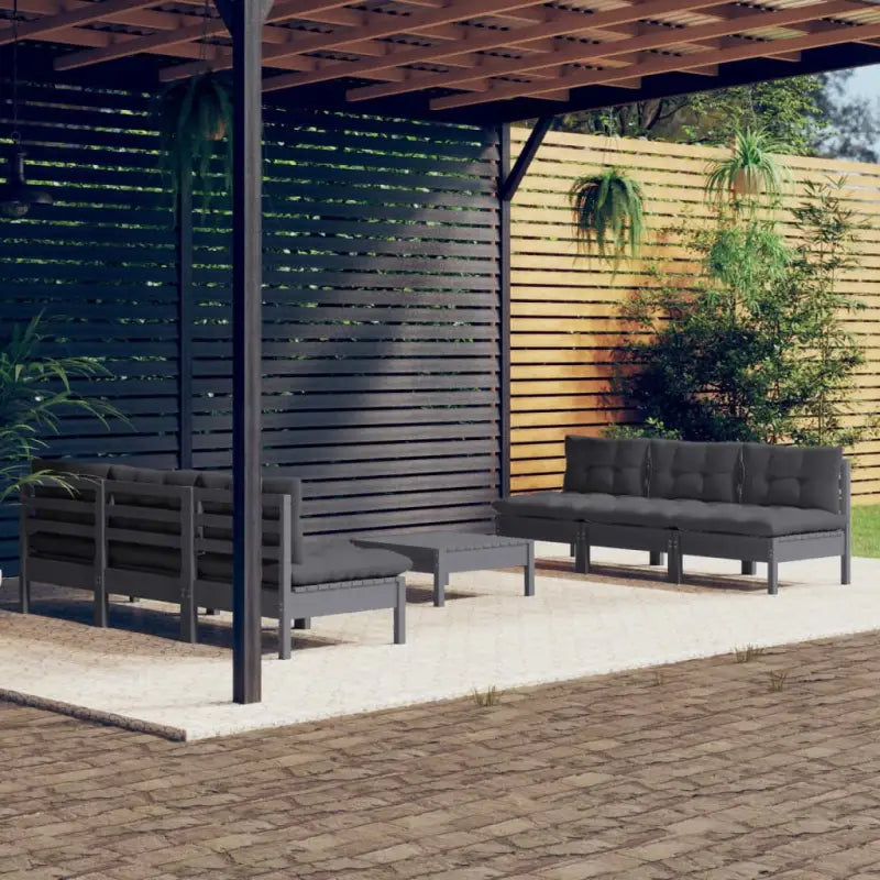 Tuinset van massief grenenhout met voetenbank en tafel voor ontspanning - Grijs - Tuinsets