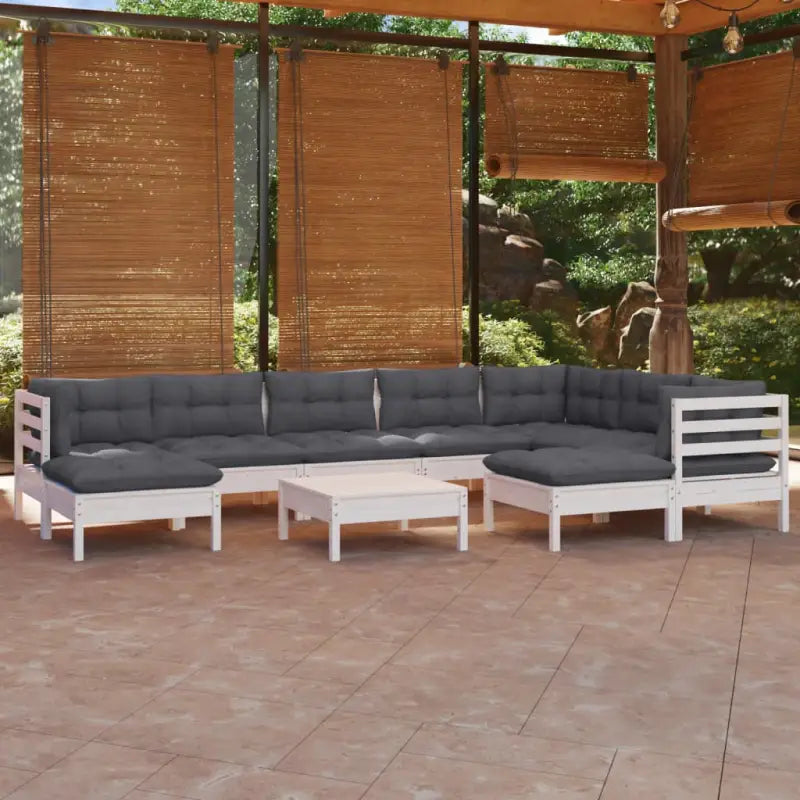Tuinset van massief grenenhout met voetenbank en tafel voor ontspanning - Wit - Tuinsets