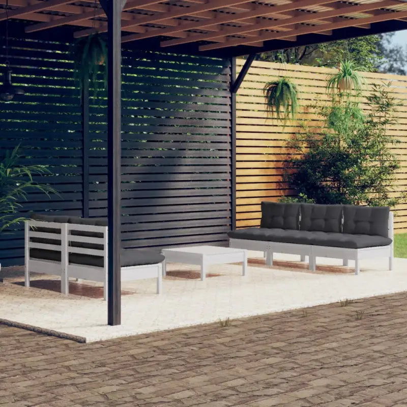 Tuinset van massief grenenhout met voetenbank en tafel voor ontspannen tuinmomenten - Wit - Tuinsets