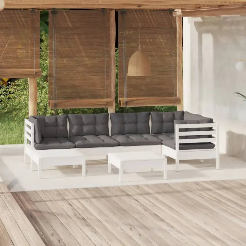 Tuinset van massief grenenhout met voetenbank en tafel voor ontspanning - Wit - Tuinsets
