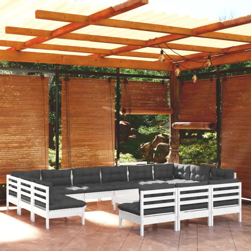 Tuinset van massief grenenhout met voetenbank en tafel voor ontspanning - Wit - Tuinsets