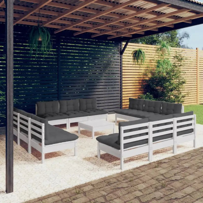 Tuinset van massief grenenhout met voetenbank en tafel voor ontspanning - Wit - Tuinsets