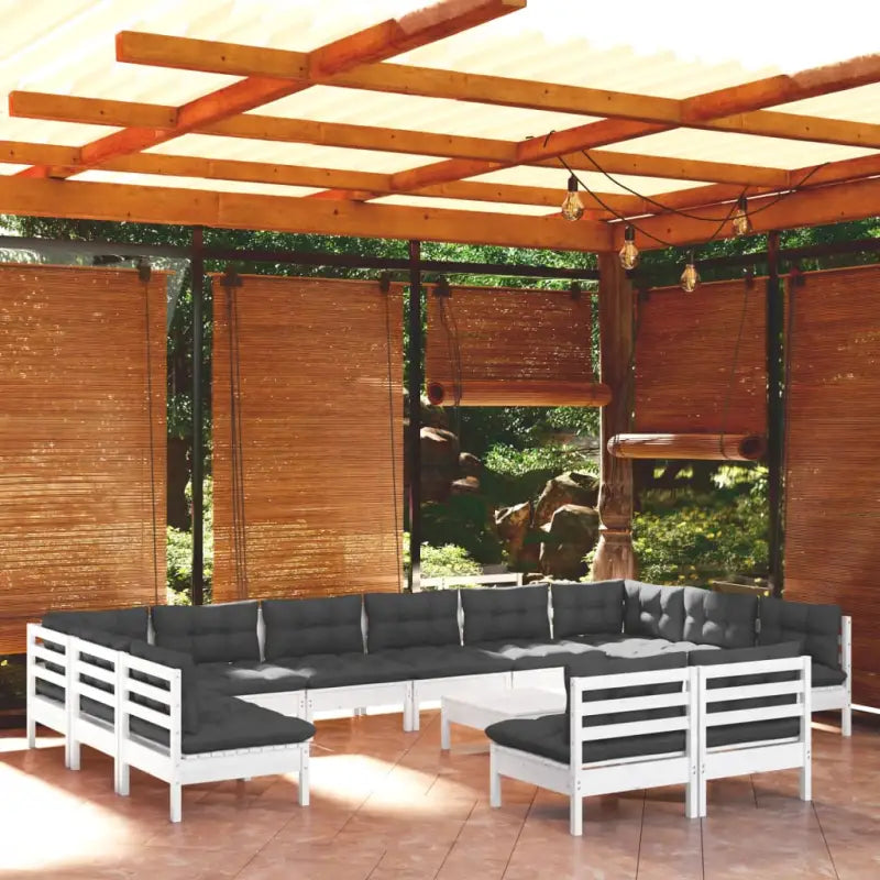 Tuinset van massief grenenhout met voetenbank en tafel voor ontspanning - Wit - Tuinsets