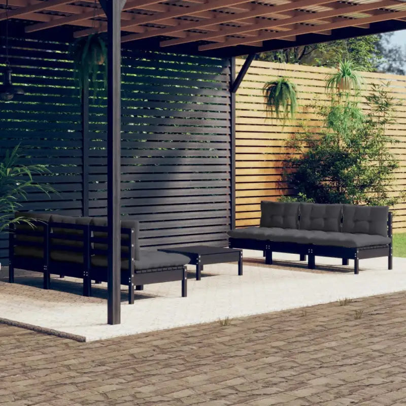 Tuinset van massief grenenhout met voetenbank en tafel voor ontspanning - Zwart - Tuinsets