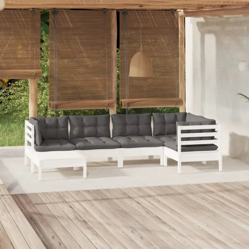 Tuinset van massief grenenhout met voetenbank en tafel voor ontspanning - Wit - Tuinsets