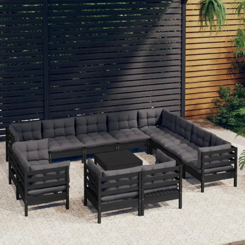 Tuinset van massief grenenhout met voetenbank en tafel voor ontspanning - Zwart - Tuinsets