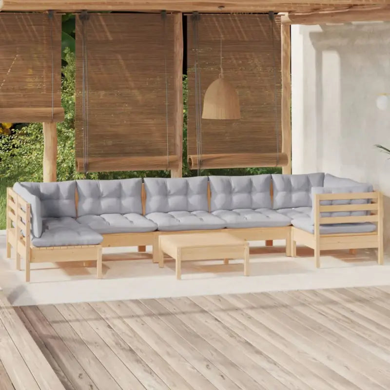 Tuinset van massief grenenhout met voetenbank tafel en rug- zijkussen - Bruin en grijs - Tuinsets
