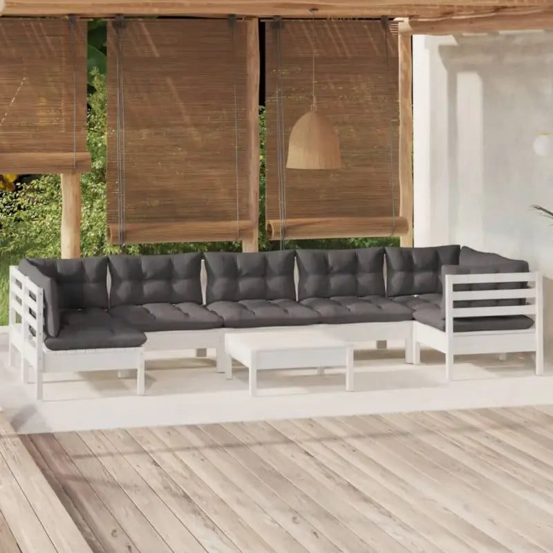 Tuinset van massief grenenhout met voetenbank tafel en rug- zijkussen - Wit - Tuinsets