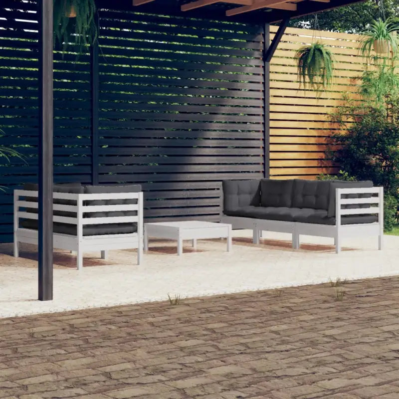 Tuinset van massief grenenhout met voetenbank tafel en rugzijkussens - Tuinsets