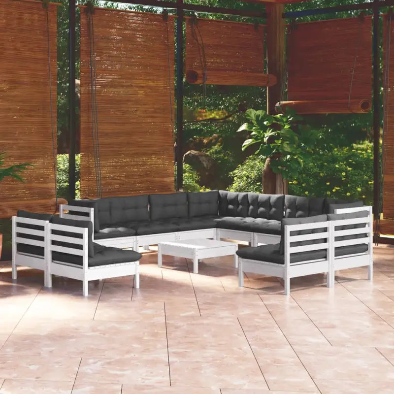 Tuinset van massief grenenhout met voetenbank tafel voor ontspannen buitenmomenten - Wit - Tuinsets