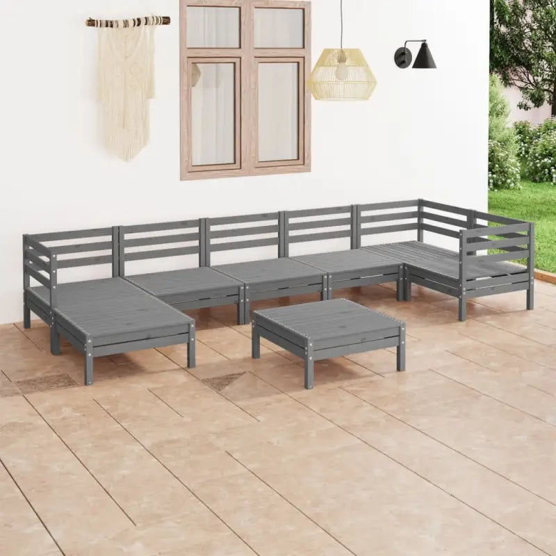Tuinset van massief grenenhout met voetenbank tafel voor ontspanning - Grijs - Tuinsets