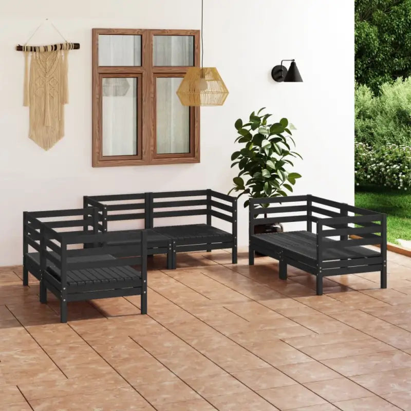Tuinset van massief grenenhout voor comfortabele ontspanning - Zwart - Tuinsets
