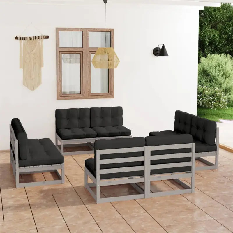 Tuinset van massief grenenhout voor ontspannen buitengebruik - Grijs / Ja - Tuinsets