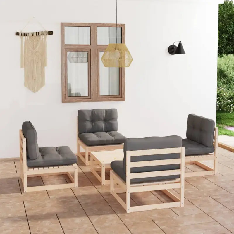 Tuinset van massief grenenhout voor ontspannen buitenmomenten - Naturel / Ja - Tuinsets