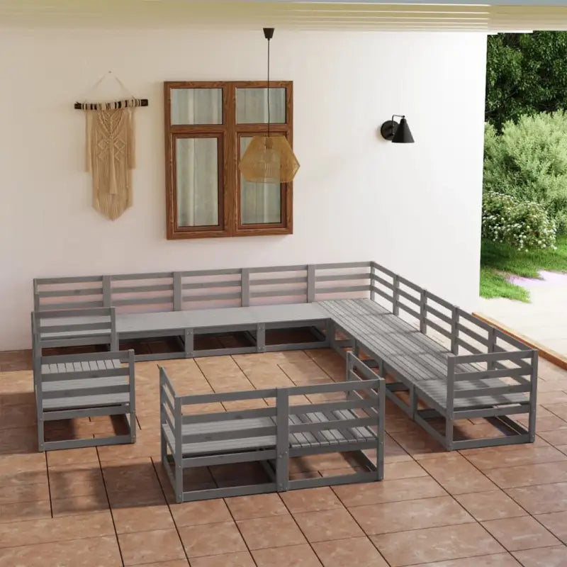 Tuinset van massief grenenhout voor ontspannen genieten buiten - Grijs / Nee - Tuinsets