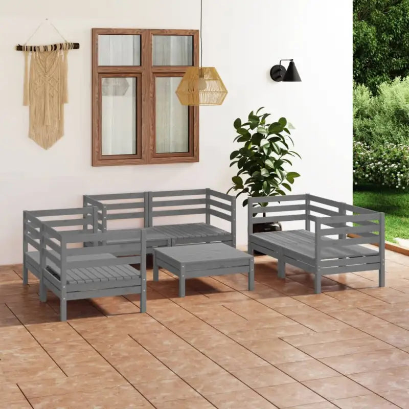 Tuinset van massief grenenhout voor ontspanning en gezelligheid - Grijs - Tuinsets